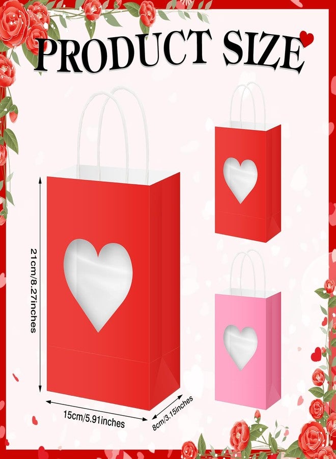 Gilprop 48 Pcs Valentine Gift Bags Bulk, Paper Treat Bag with Handles, Heart Clear Window, Red Pink Party Favor Packaging for Candy, Cookies, Small Gifts (Red Pink) - Image 3